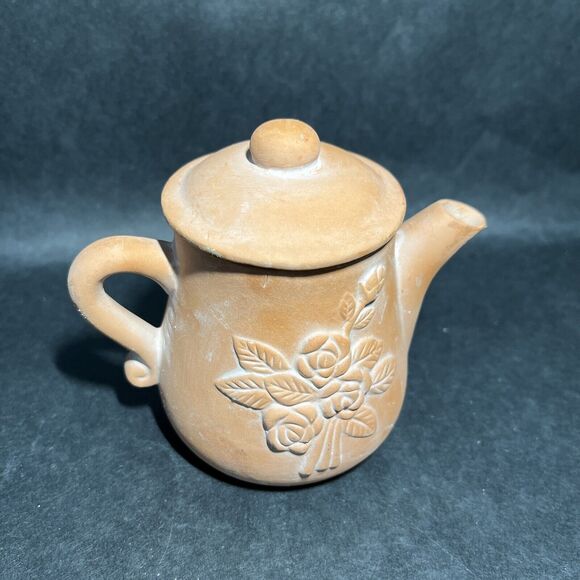 Vintage Potpourri Designs Pottery Floral Tea Pot Candle Holder W/Candle 85% Full - Picture 3 of 10